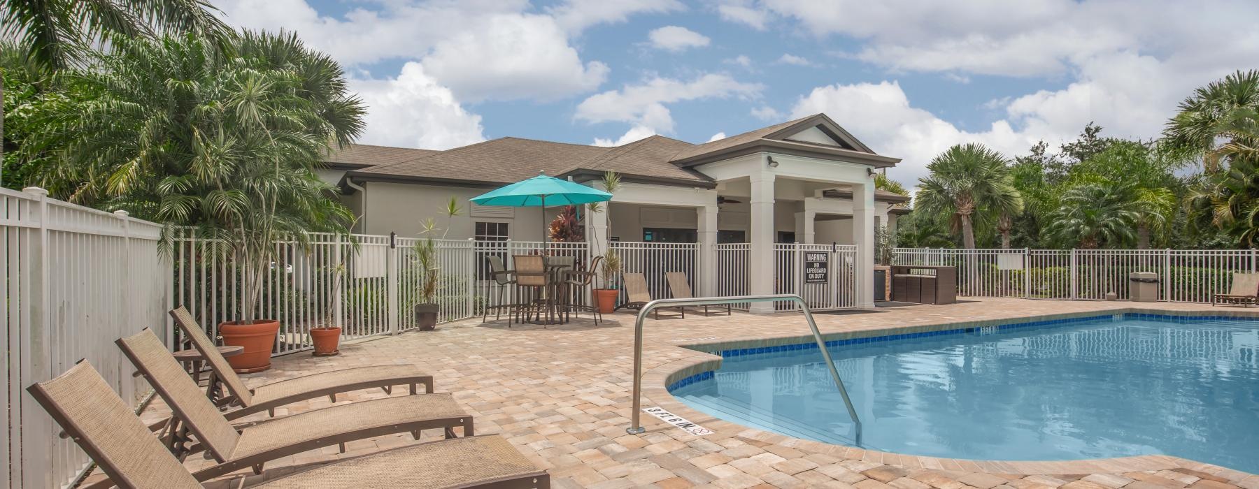 a swimming pool and a house