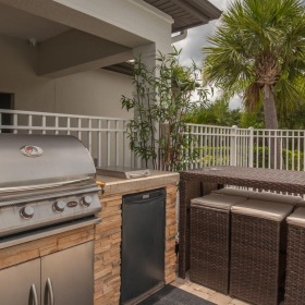 The essence of exceptional living a kitchen and a patio area